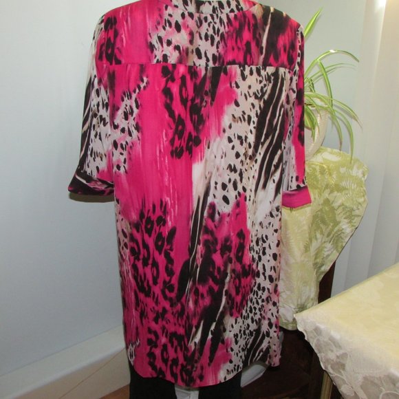 Zac & Rachel Long Loose Tunic Top Flowy Blouse Shirt Pink Black Top LG - Picture 4 of 13